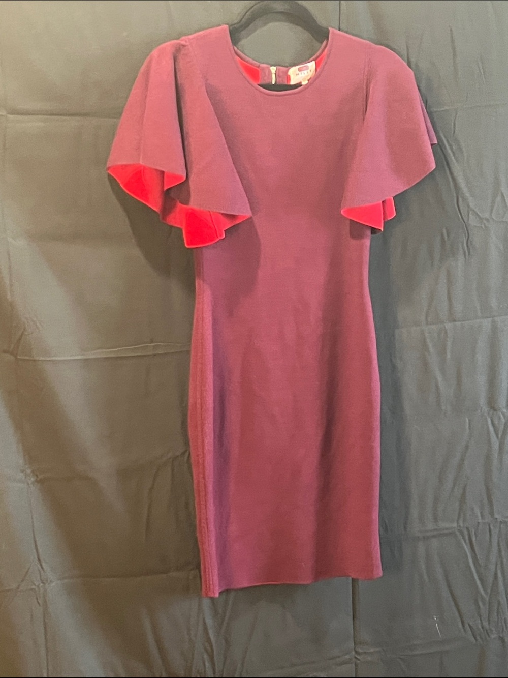 Milly Plum Midi Dress with Flutter Ruffle Sleeves
